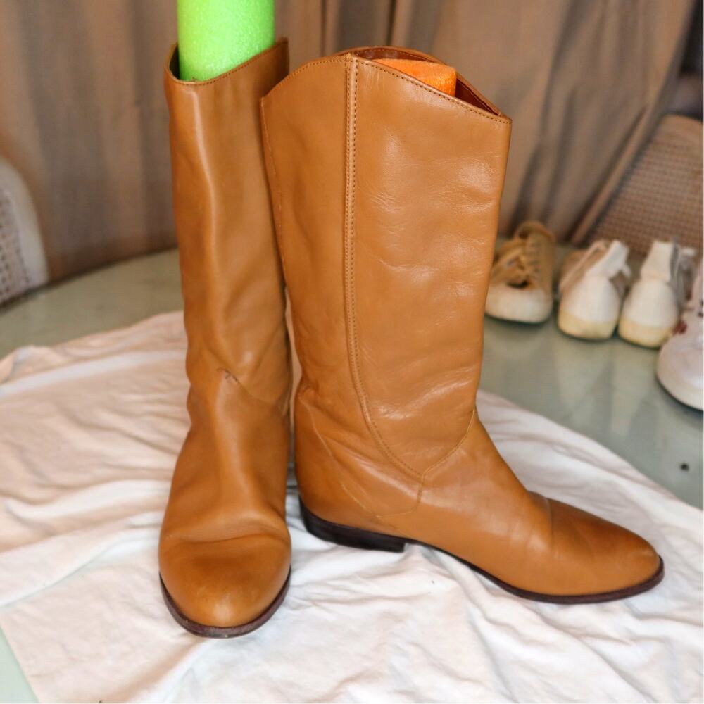 Vintage Mister Shoe Camel Leather Knee High Riding Boots Size 7M